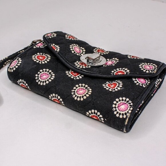 Vera Bradley Quilted Fabric Wristlet Wallet Black Pink Red - Picture 2 of 3